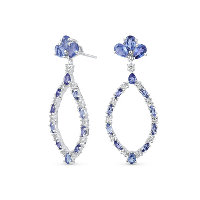 Large Open Leaf Purple Tanzanite White Topaz Chandelier Earrings Sterling Silver