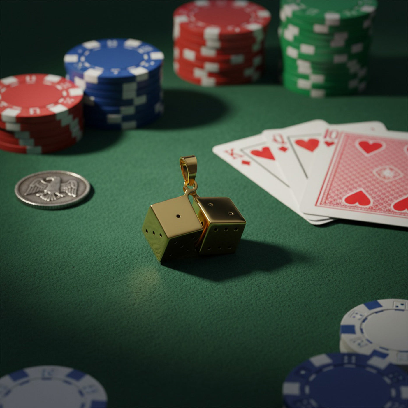 Genuine 14K Gold Pendant Necklace with Lucky Gambler Dice - No Chain Included