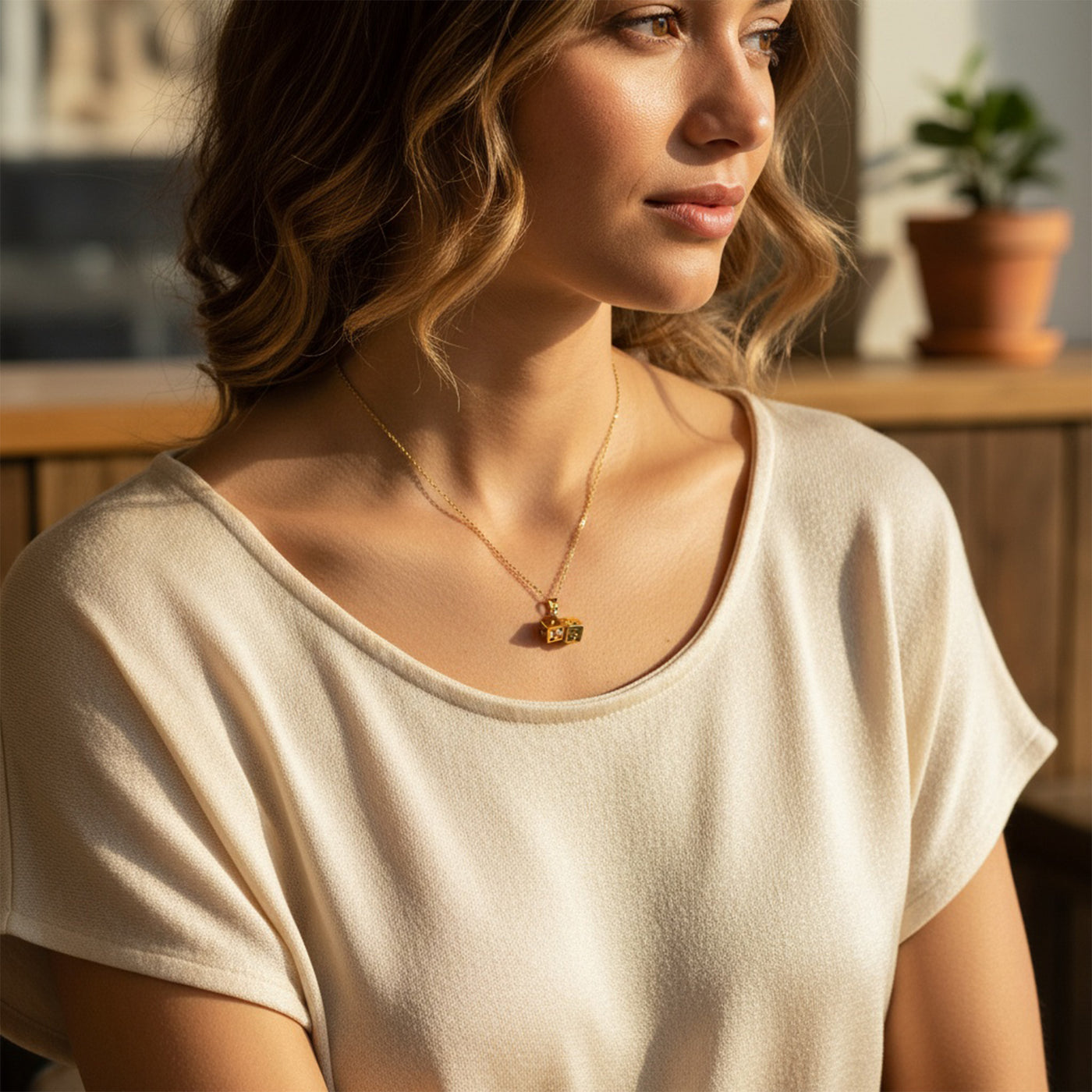 Genuine 14K Gold Pendant Necklace with Lucky Gambler Dice - No Chain Included