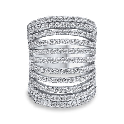 Cocktail Fashion CZ Full Finger Armor Multi Band Ring Sterling Silver