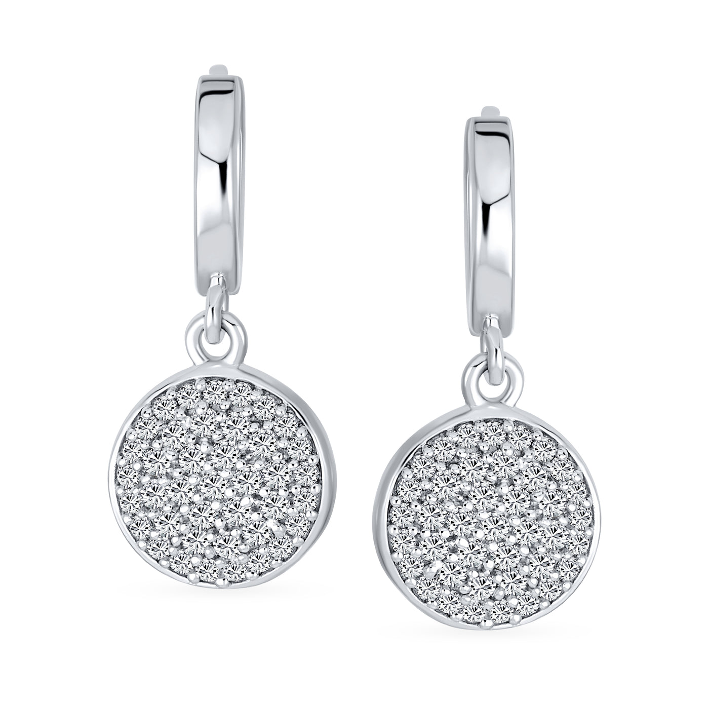 Set of 2 CZ Pave Circle & XO Crisscross Huggie Hoop Earrings Sterling Silver