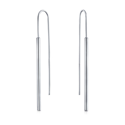 Minimalist Geometric Bar Threader Earring Women .925 Sterling Silver
