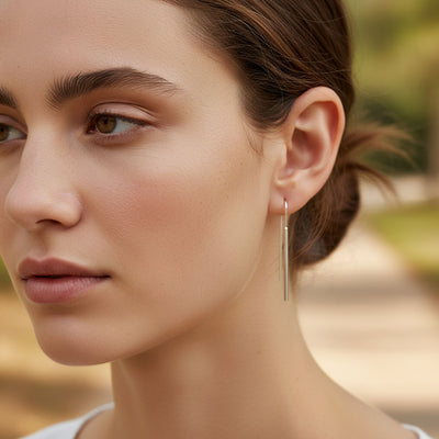 Minimalist Geometric Dangle Earrings Linear Bar Threader in Sterling Silver