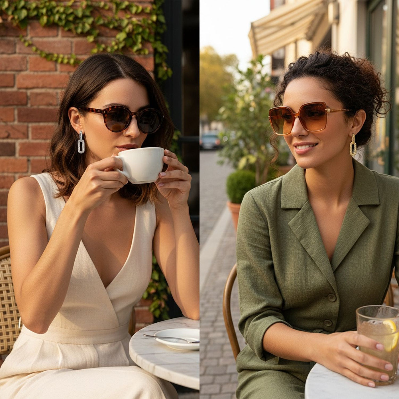 Set of 2 Vertical U Rectangle CZ Dangling Link Paperclip Earrings