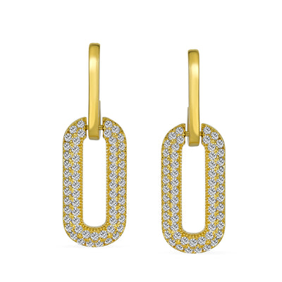 Set of 2 Vertical U Rectangle CZ Dangling Link Paperclip Earrings