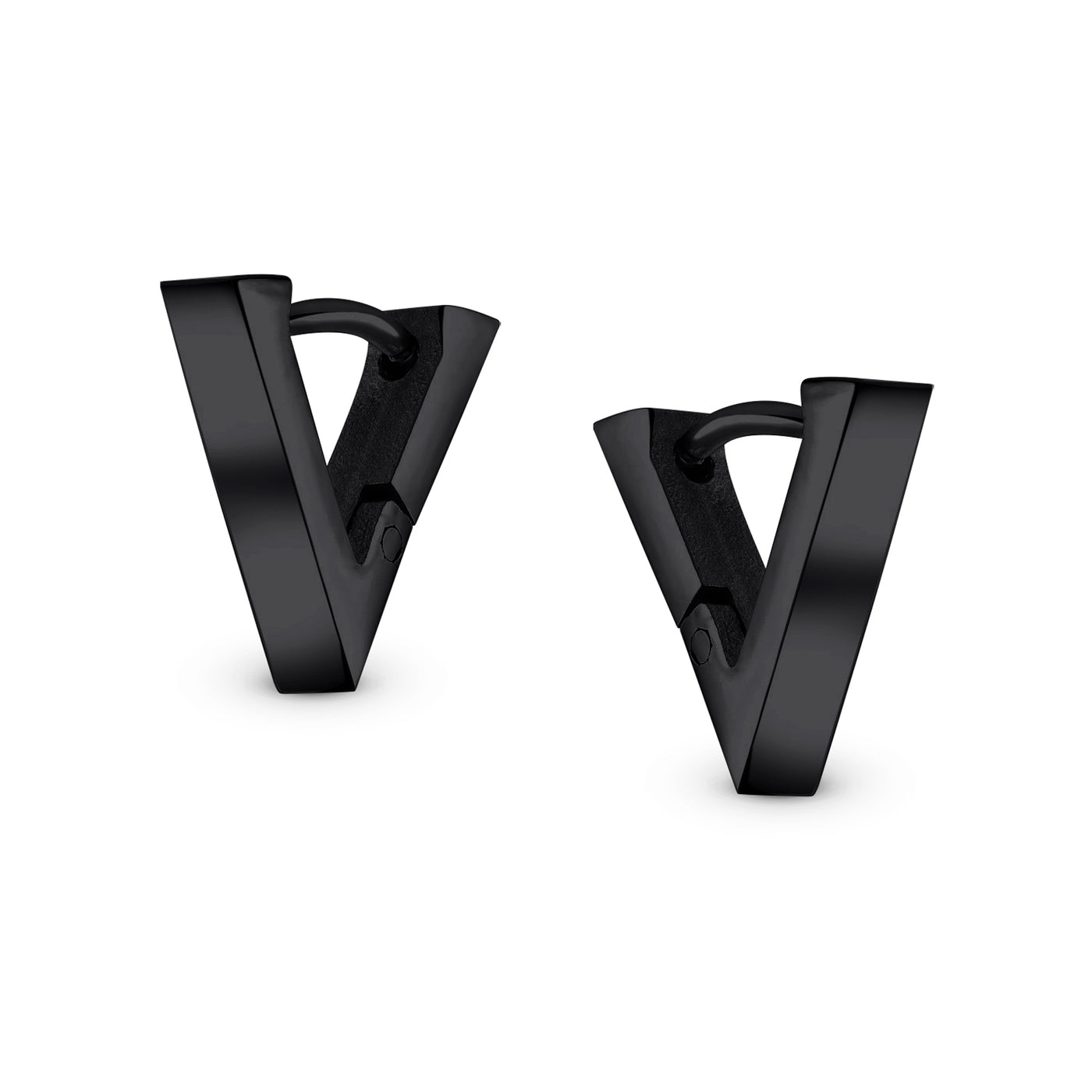 Set of 2 Geometric Triangle V-Shaped Black Hoop Huggie Earrings Stainless Steel - Bling Jewelry