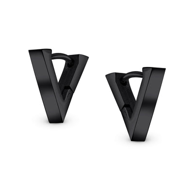 Set of 2 Geometric Triangle V-Shaped Black Hoop Huggie Earrings Stainless Steel