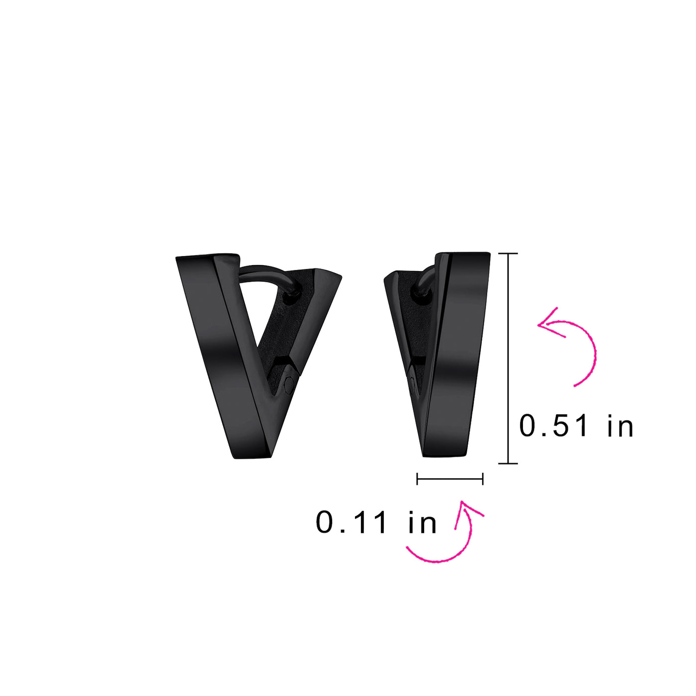 Set of 2 Geometric Triangle V-Shaped Black Hoop Huggie Earrings Stainless Steel - Bling Jewelry
