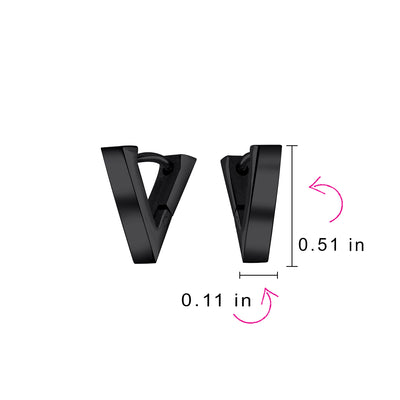 Set of 2 Geometric Triangle V-Shaped Black Hoop Huggie Earrings Stainless Steel - Bling Jewelry