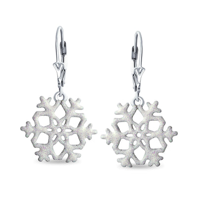 Winter Stardust Glitter Dangle Snowflake Earrings .925 Sterling Silver