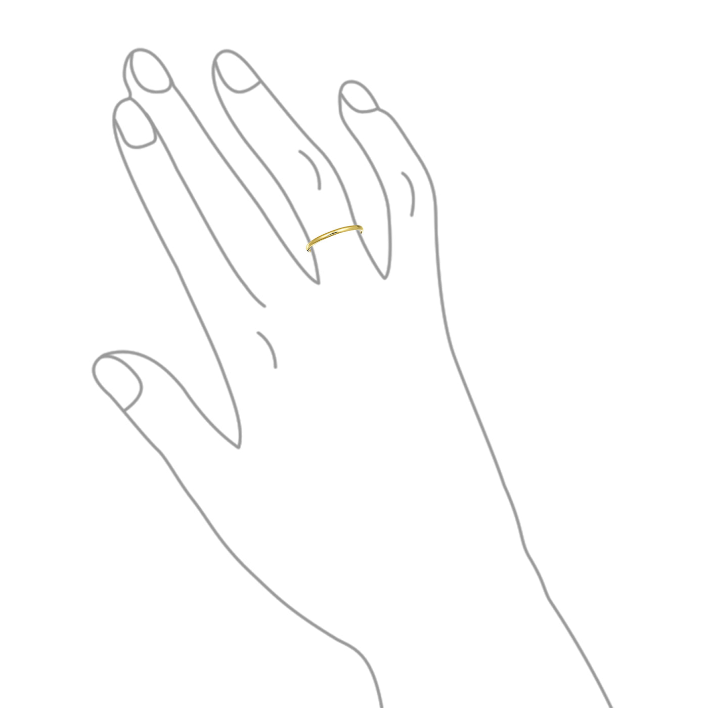 Thin Stackable Mid Finger Genuine Yellow 14K Gold Wedding Band Ring 1.7MM Band