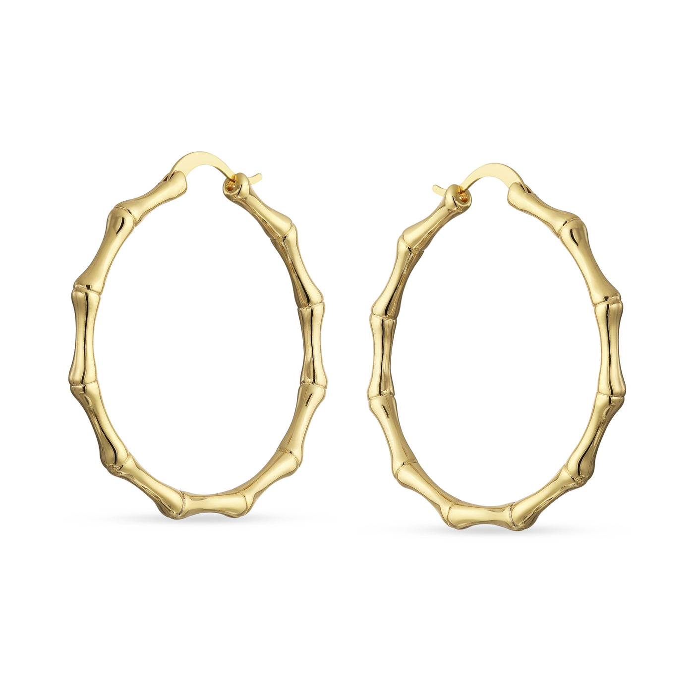 Light Weight Big Bamboo Hoop Earrings Gold Plated 3 Sizes