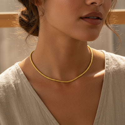 Slender 3MM Caviar Coreana Popcorn Chain Necklace Gold Plated Sterling Silver