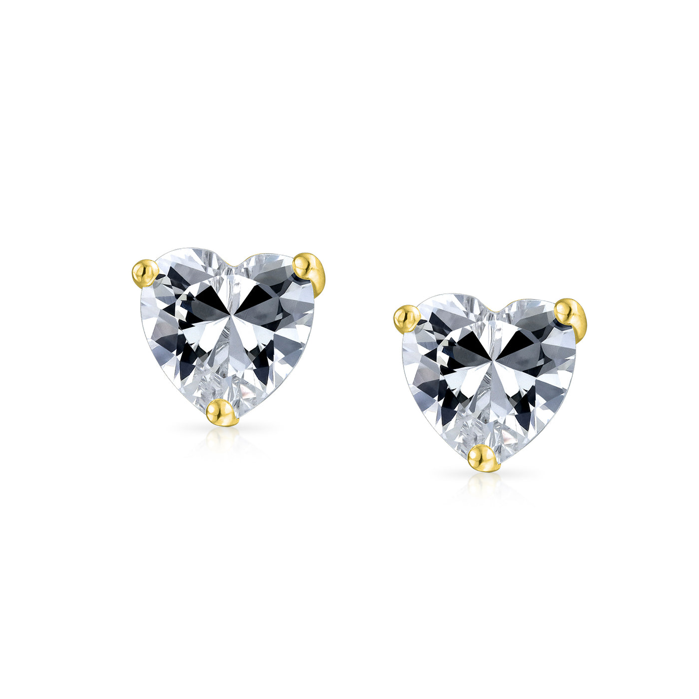 Set of 2 Heart CZ Solitaire Stud Earrings 1CT Sterling & 2CT Gold Plated Silver