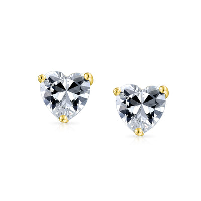 Set of 2 Heart CZ Solitaire Stud Earrings 1CT Sterling & 2CT Gold Plated Silver