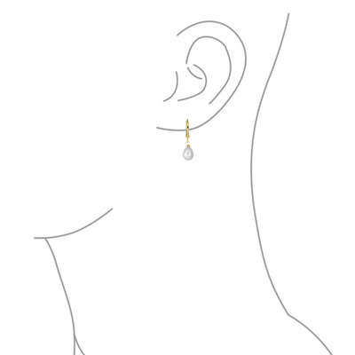 Simple White Freshwater Mini Hoop Drop Pearl Earrings Gold Plated