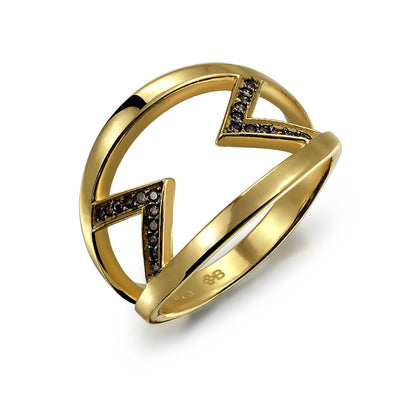 Black Two Tone CZ Arrow Band Ring Gold Plated .925 Sterling Silver