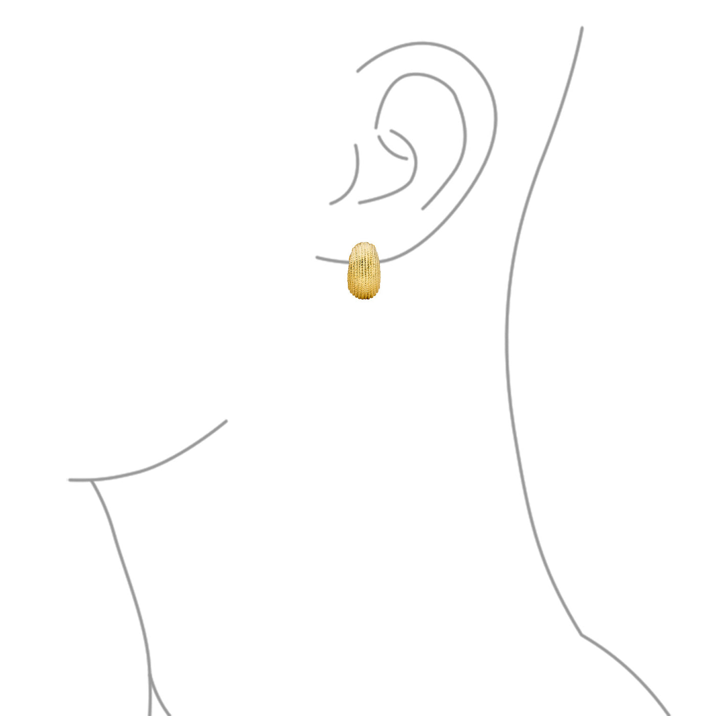 Set of 2 Ribbed Stripe Half Hoop Clip-On Earrings for Non-Pierced Gold Tone - Bling Jewelry