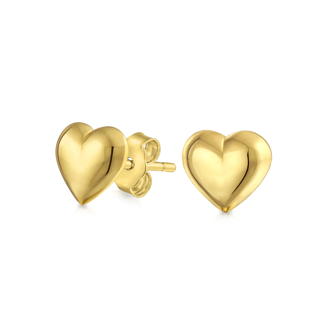 Minimalist Real 14K Yellow Gold Puff Heart Stud Earrings For Women 5MM