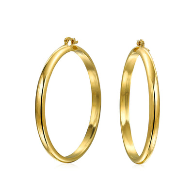Light Weight Big Bamboo Hoop Earrings Gold Plated 3 Sizes