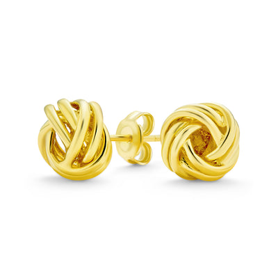 Set of 2 Love Knot Braided Edge & Twisted Rope Stud Earrings Gold Plated Silver