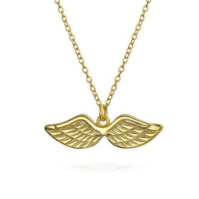 Solitaire Angel Wing Pendant Necklace Gold Plated Sterling Silver