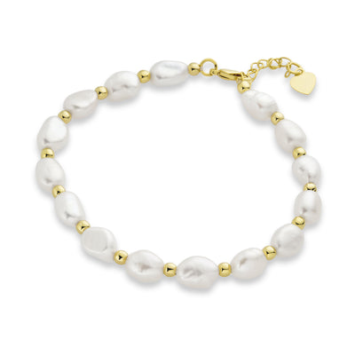 Bridal Baroque Pearl Bracelet & Teardrop Pearl Huggie Earrings Set Gold Plated
