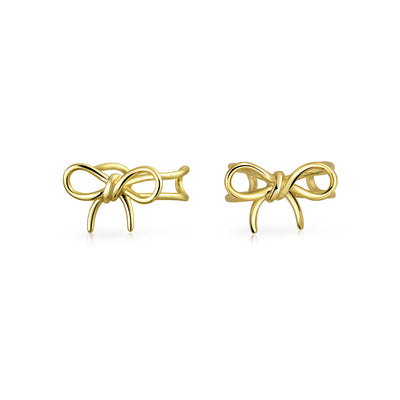 Set of 2 Dainty Bow & Spiral Pearl Cartilage Ear Cuff Helix Earrings Gold Plated