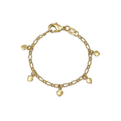 Gold Plated Tiny Dangling Hearts Charm Bracelet For Small Wrists