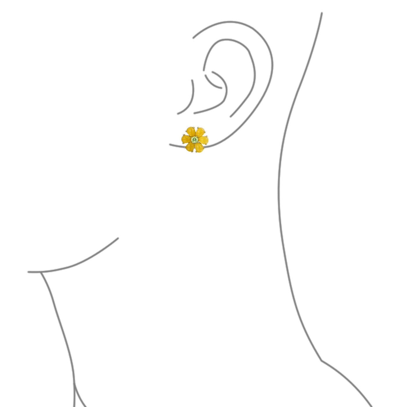 Lemon Yellow Quartz Garden Flower Green CZ Stud Earrings Gold Plated