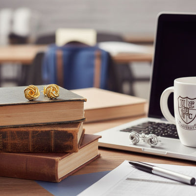 Set of 2 Love Knot Braided Edge & Twisted Rope Stud Earrings Gold Plated Silver