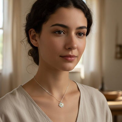 Daisy Pendant Necklace and Stud Earrings Jewelry Set Gold Plated Sterling Silver