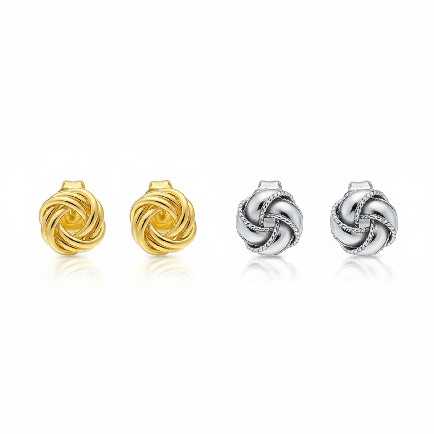 Set of 2 Love Knot Braided Edge & Twisted Rope Stud Earrings Gold Plated Silver