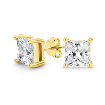 Princess Cut CZ Tennis Necklace & 1CT Solitaire Stud Earrings Set Gold Plated