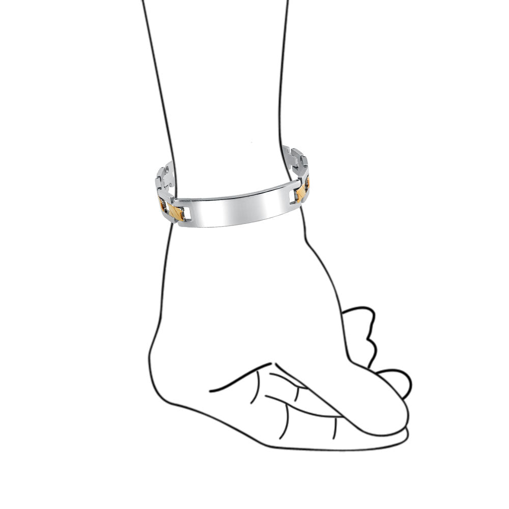 Set of 2 Two-Tone ID Bracelet Cross X Link 8 Inch Stainless Steel Band