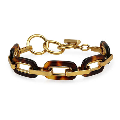 Fashion Brown Golden Acrylic Leopard Tortoise Shell Chain Link Bracelet - Bling Jewelry