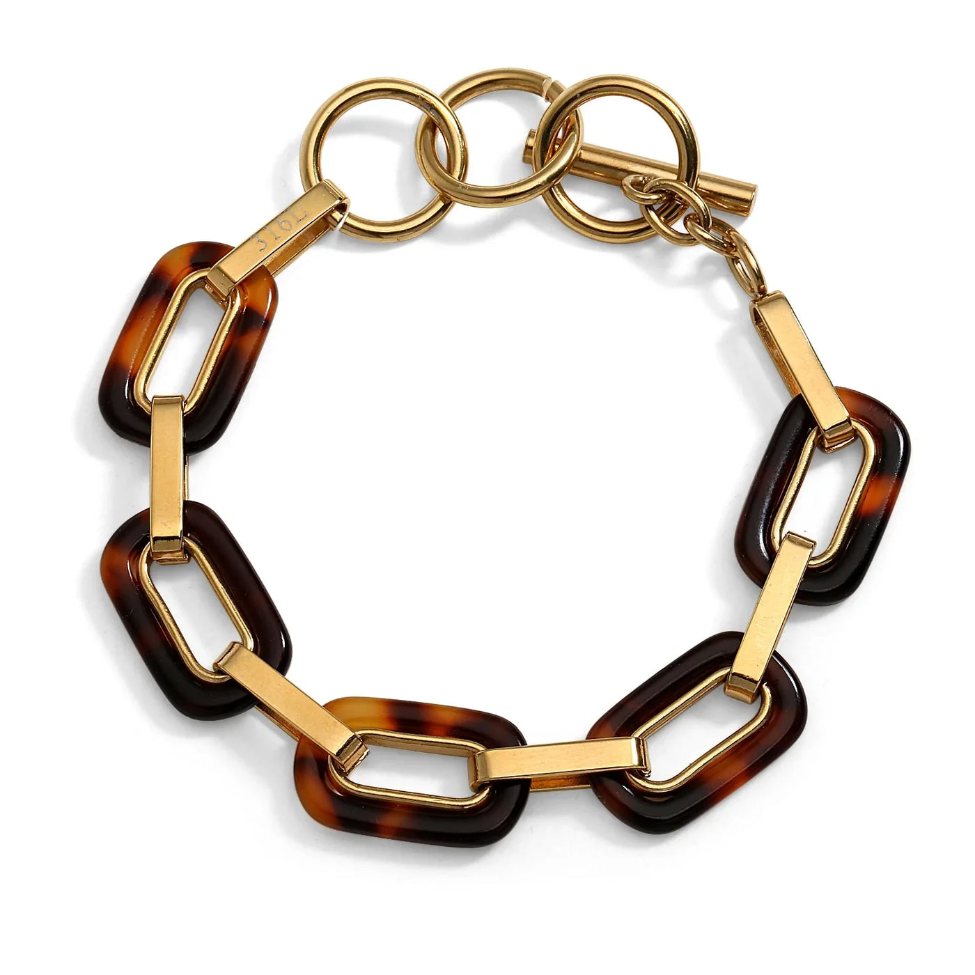 Fashion Brown Golden Acrylic Leopard Tortoise Shell Chain Link Bracelet - Bling Jewelry