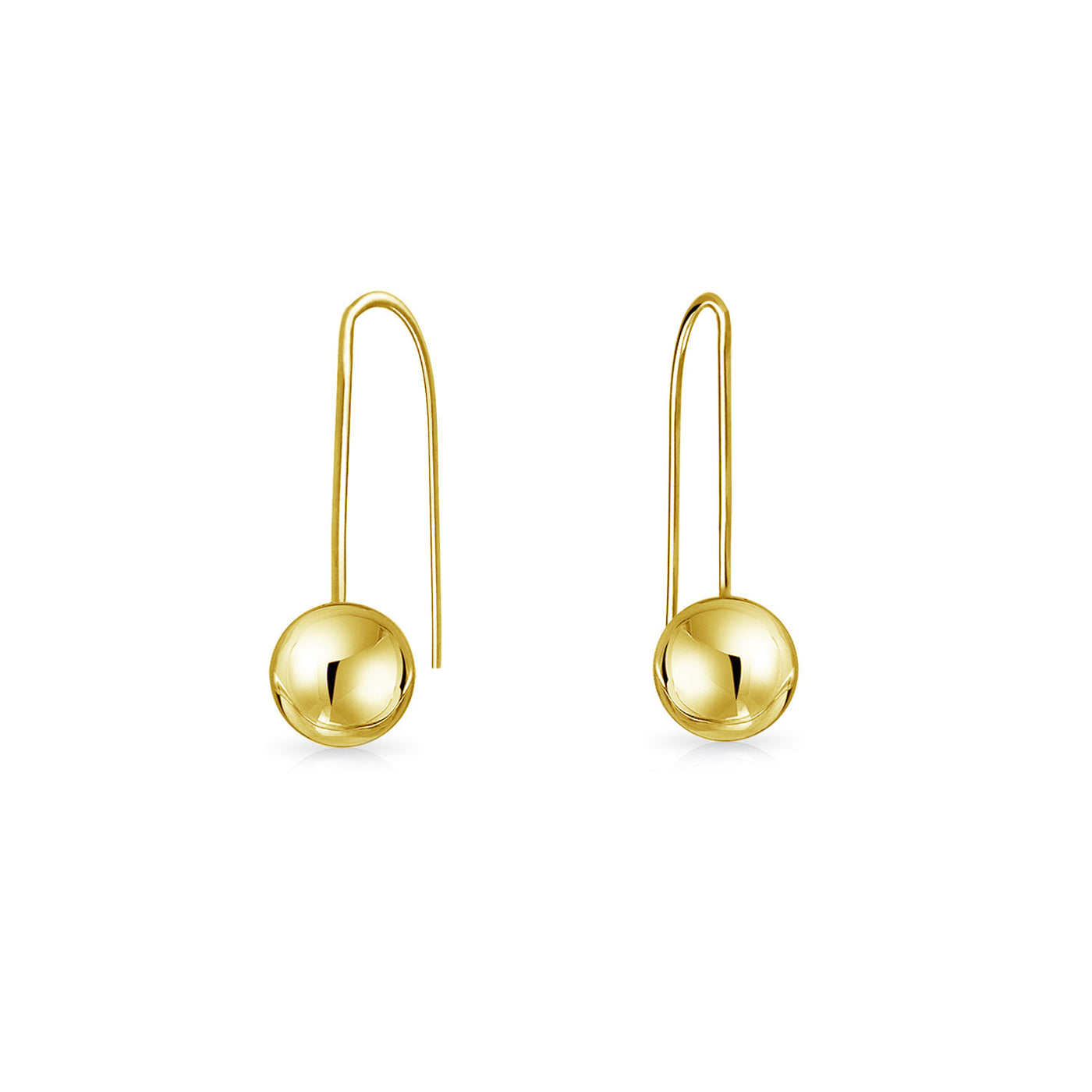 Minimalist Drop Ball Threader Earrings For Women Real 14K Yellow Gold