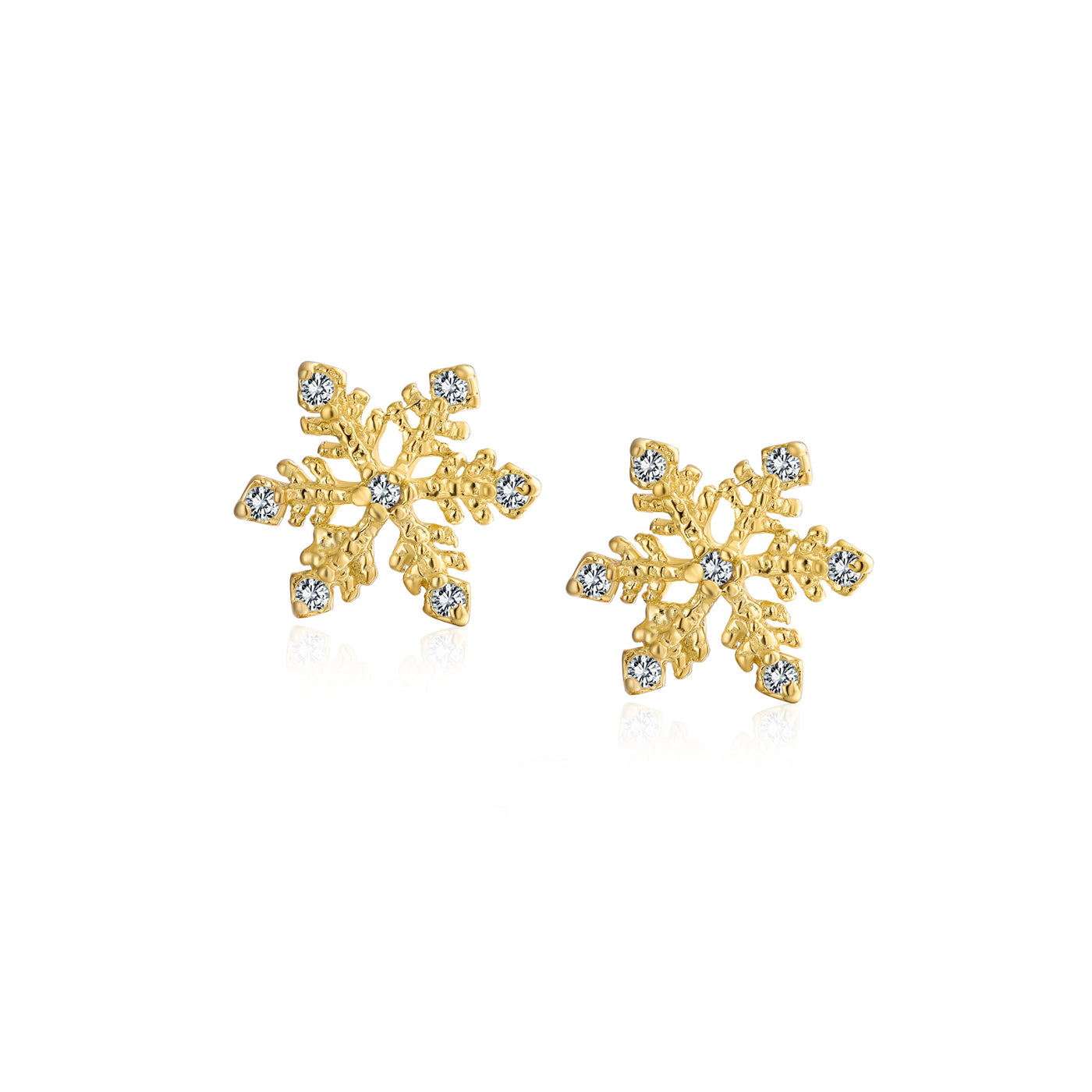 Tiny Holiday Christmas Snowflake Pave CZ Stud Earrings Gold Plated