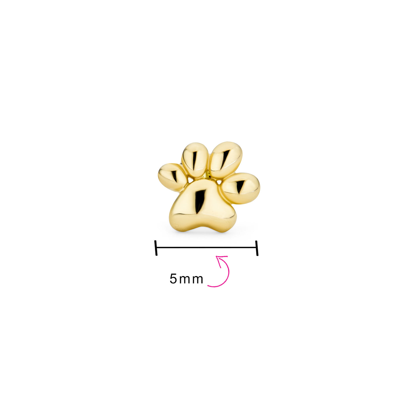 Tiny Dog Cat Paw Cartilage 1 Piece Stud Earring 14K Gold Screwback