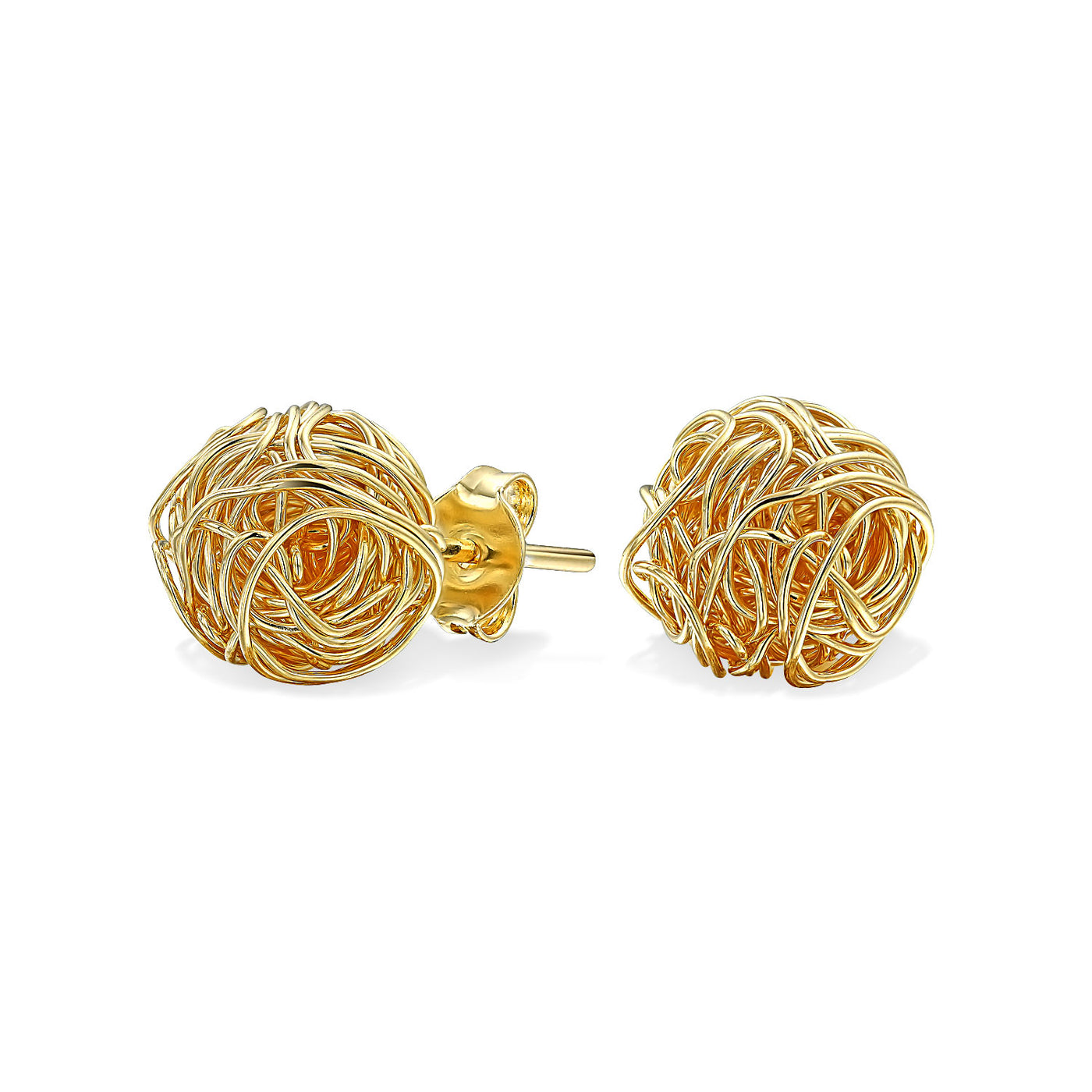 Wire Twisted Knot Rope Round Ball Stud Earrings Gold Plated 9MM
