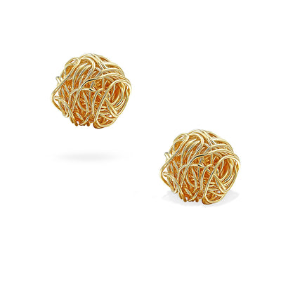 Wire Twisted Knot Rope Round Ball Stud Earrings Gold Plated 9MM