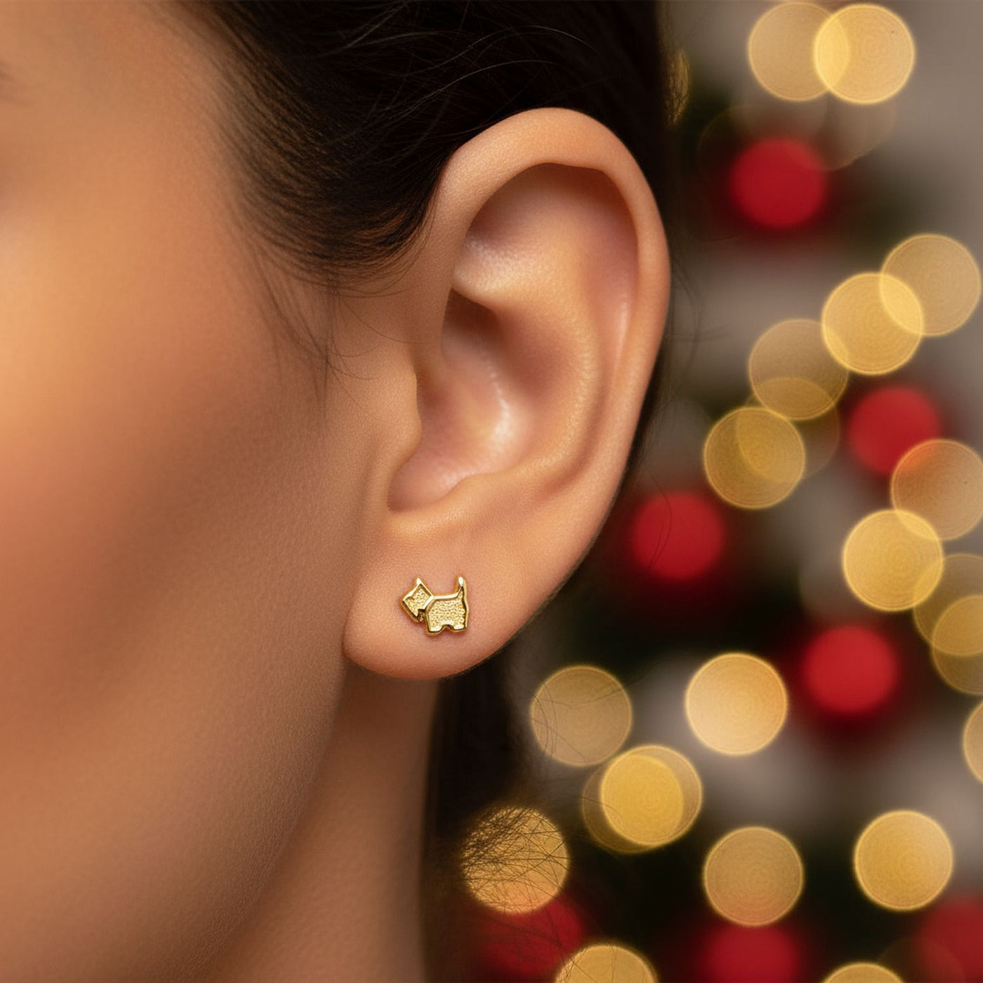 Tiny Mini BFF Pet Dog Breed Maltese Yorkie Stud Earrings 10K Gold Screw Back