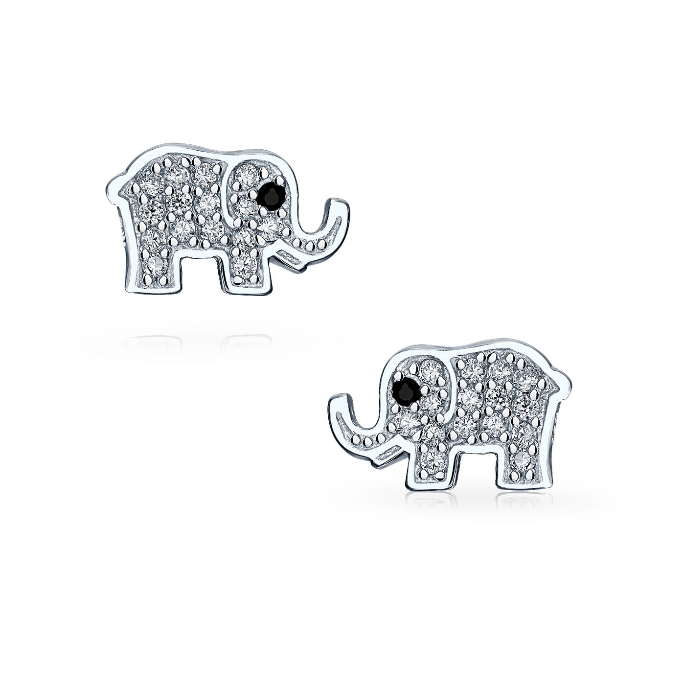 Wise Elephant Shimmering Cubic Zirconia Stud Earrings Sterling Silver