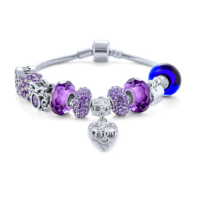 Grandma Mother Family Love Multi Bead Charm Bracelet Sterling Silver