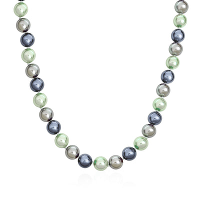 Hand Knotted Multi-Color Blue Grey Shell Imitation Pearl Strand Necklace 14MM