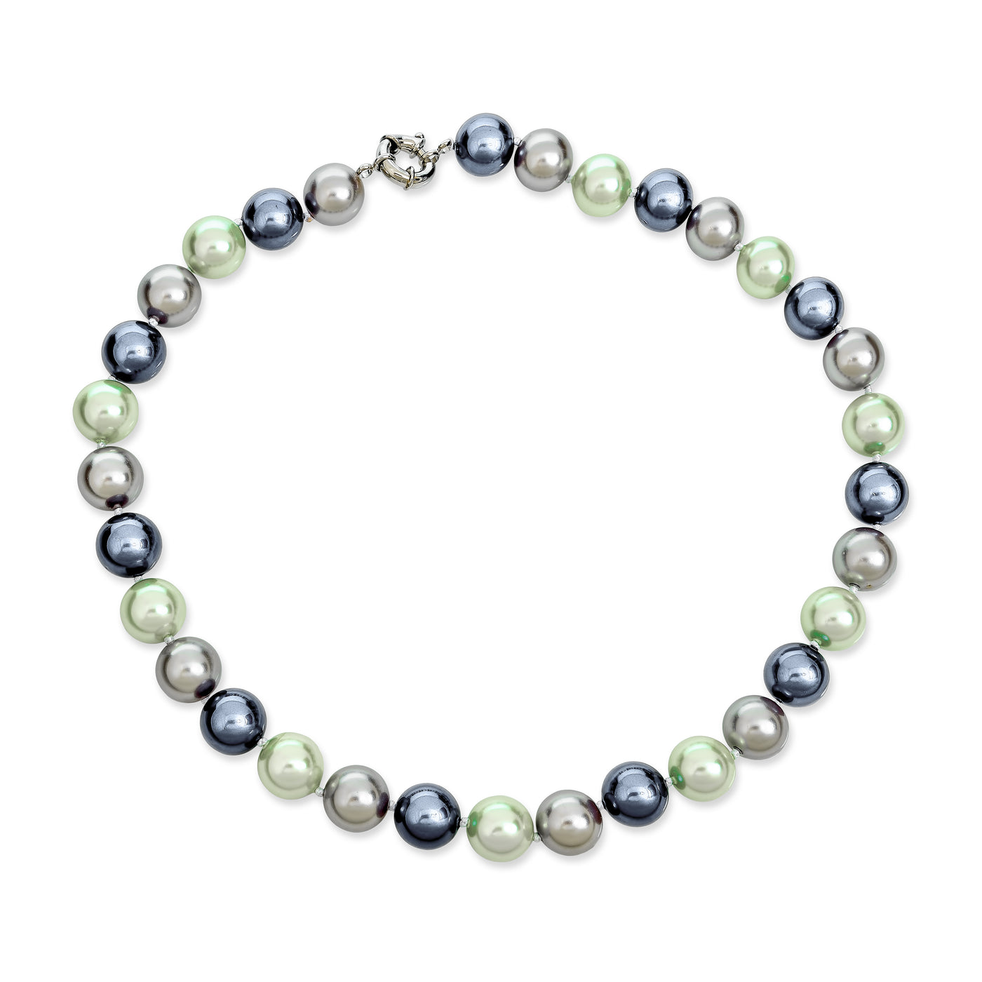 Hand Knotted Multi-Color Blue Grey Shell Imitation Pearl Strand Necklace 14MM