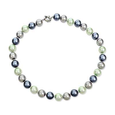 Hand Knotted Multi-Color Blue Grey Shell Imitation Pearl Strand Necklace 14MM