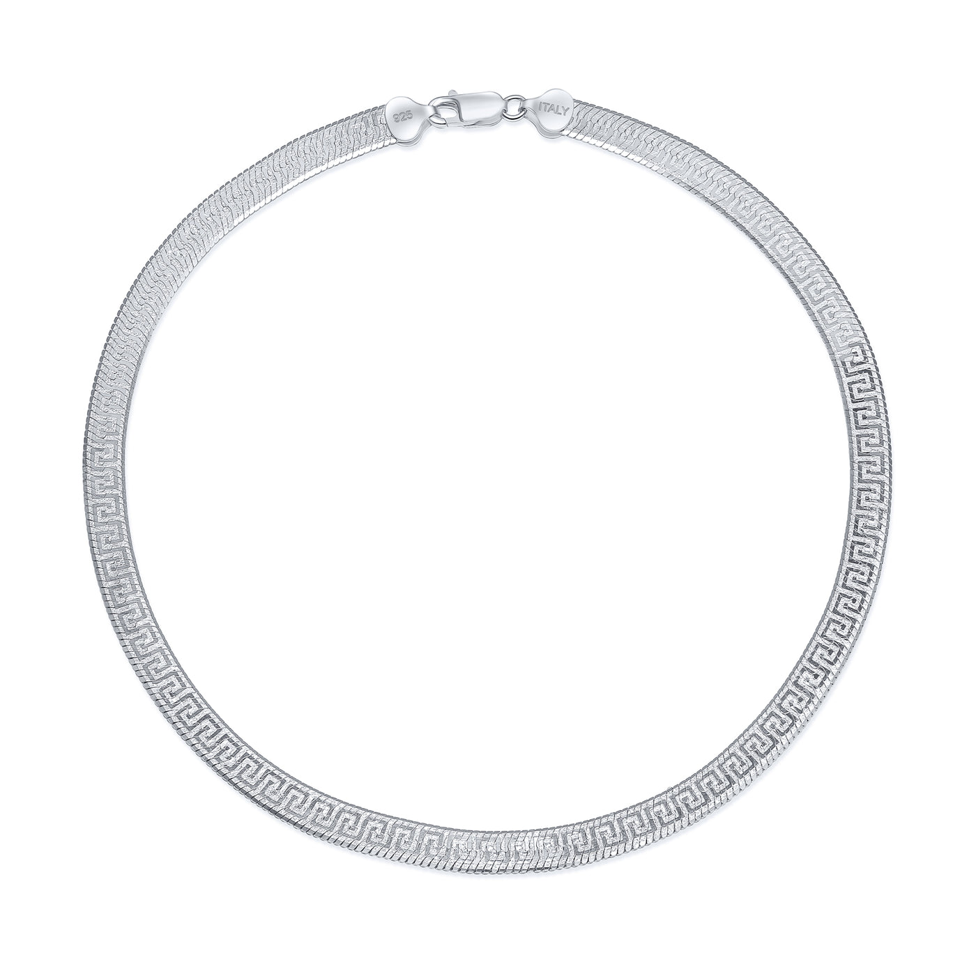 Herringbone Reversible Flat Greek Key Chain Collar Necklace .925 Silver