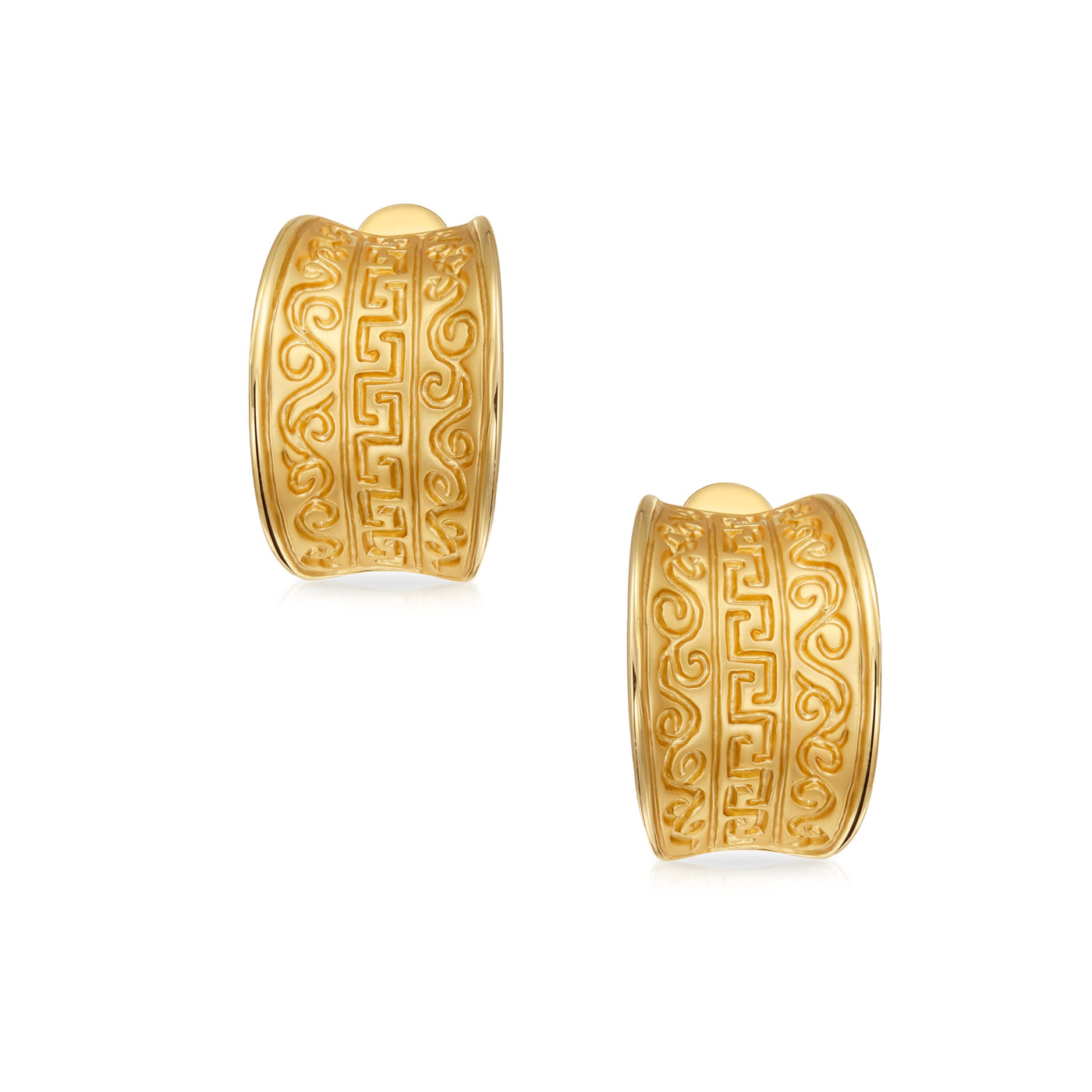Egyptian Greek Design Wide Clip On Earrings Style Matte Gold Plated